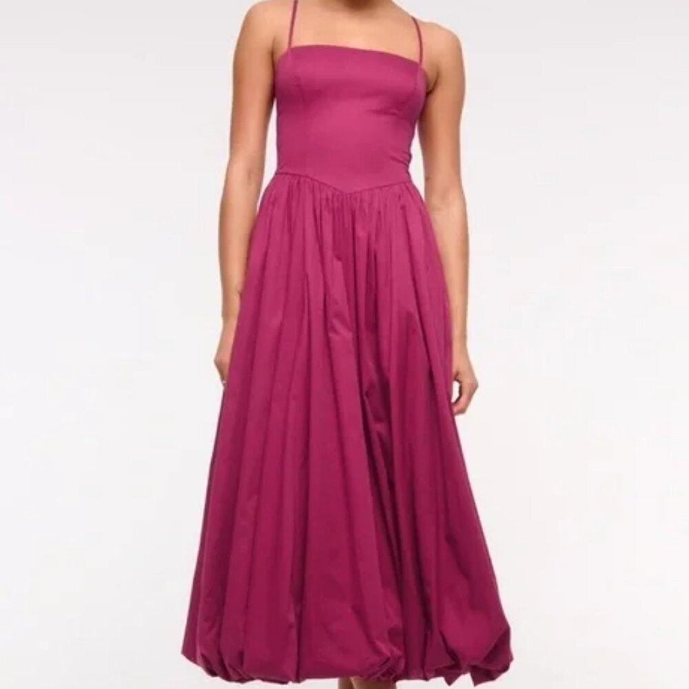 Abercrombie & Fitch Spaghetti‑Strap Midi Dress in Magenta